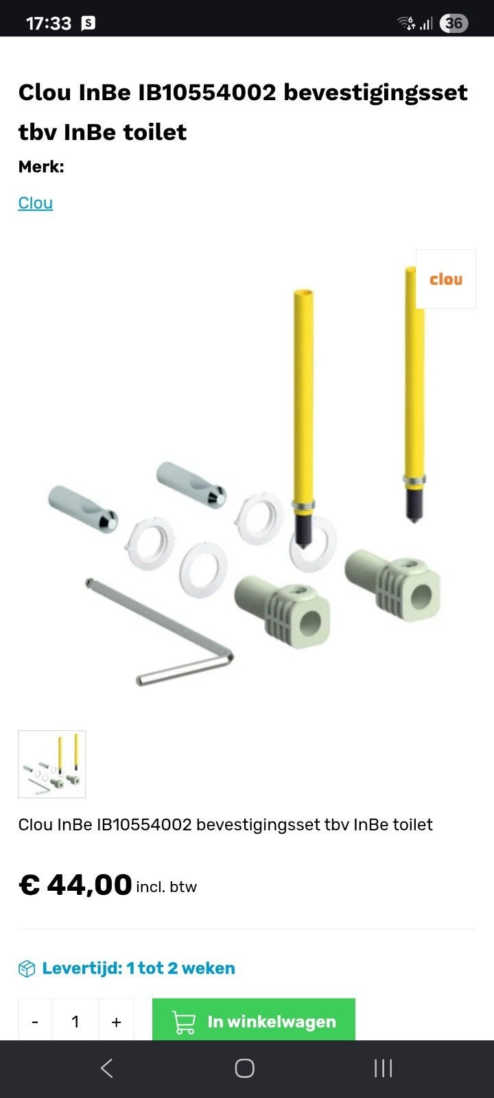 Clou bevestigingsset toilet, Ophalen of Verzenden, Nieuw, Toilet