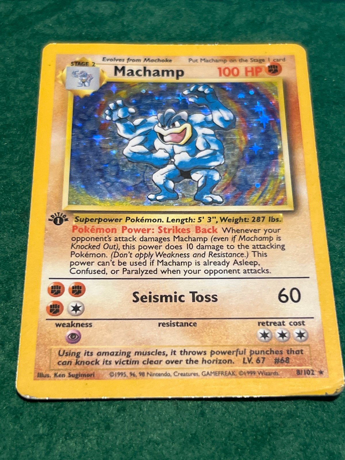 Machamp 8/102 Holo Rare - Base Set - Pokémon Kaart, Hobby en Vrije tijd, Verzamelkaartspellen | Pokémon, Ophalen, Gebruikt, Losse kaart