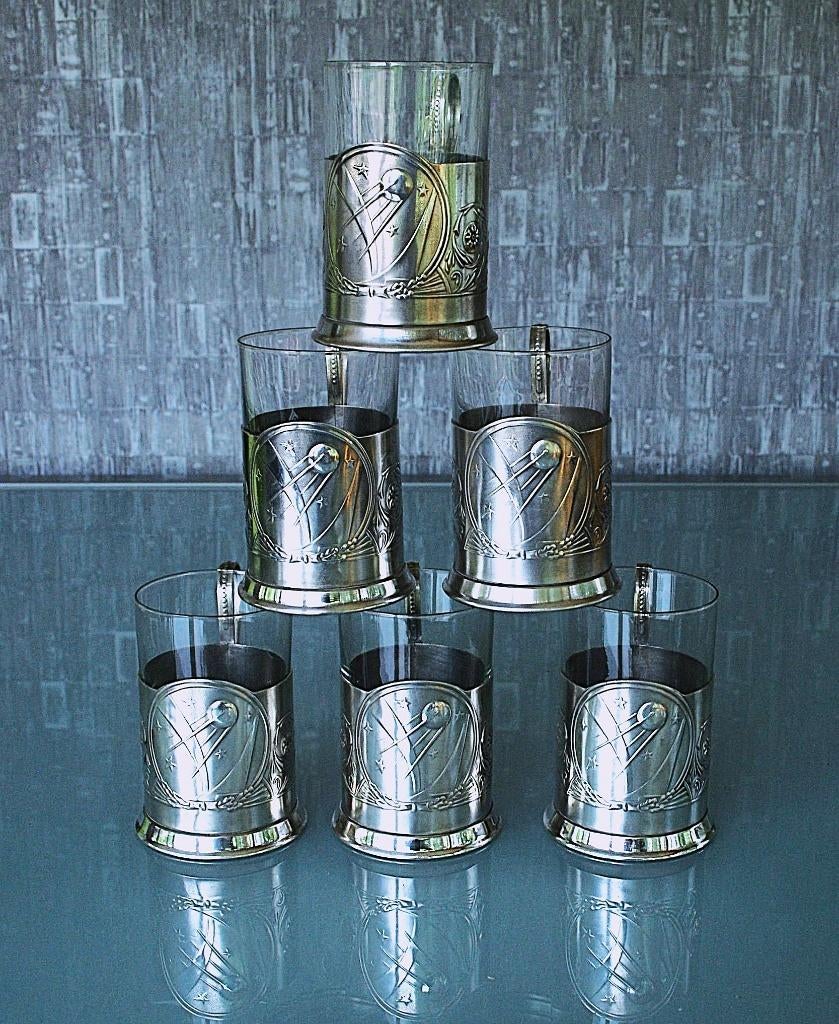 Spoetnik Russisch Theeglas houder met Glas - Compleet set !, Antiek en Kunst, Ophalen of Verzenden