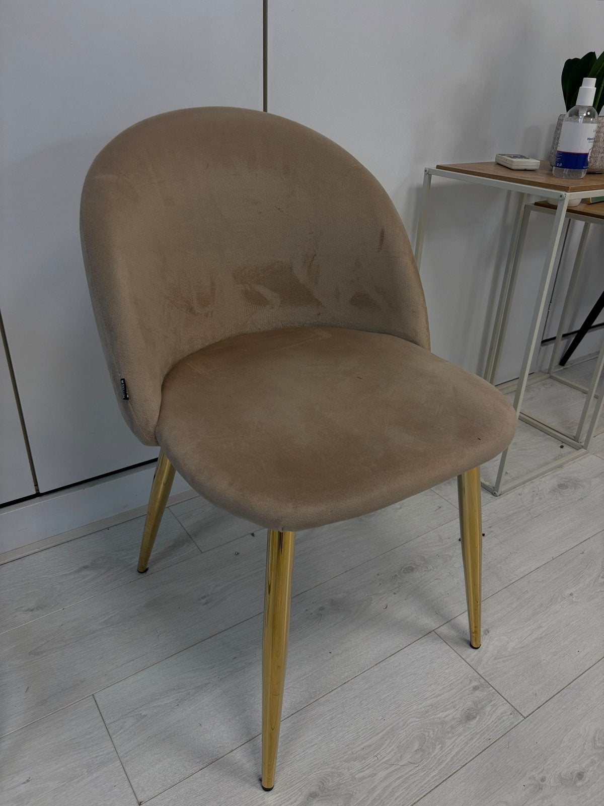Stijlvolle eetkamerstoel met gouden poten, Huis en Inrichting, Stoelen, Gebruikt, Eén, Stof, Overige kleuren, Ophalen
