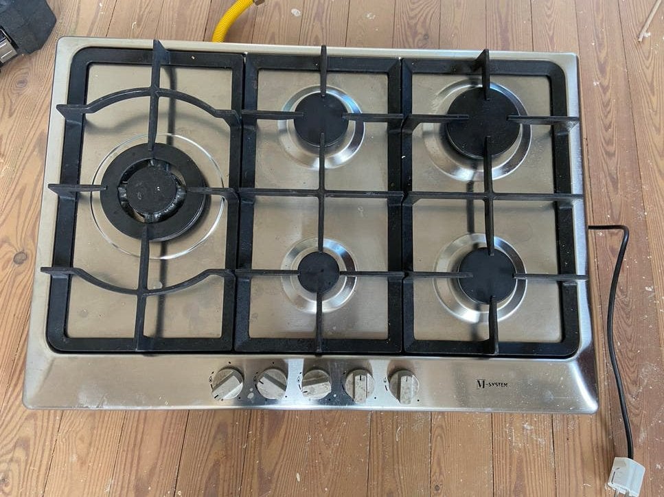 M-System / Boretti 5-pits gaskookplaat 75 cm – RVS, Witgoed en Apparatuur, Kookplaten, Ophalen, Gebruikt, Inbouw, Gas