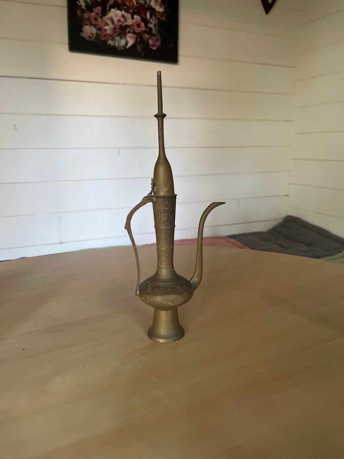 Antieke koperen theepot/koffiekan met gravures, Ophalen of Verzenden