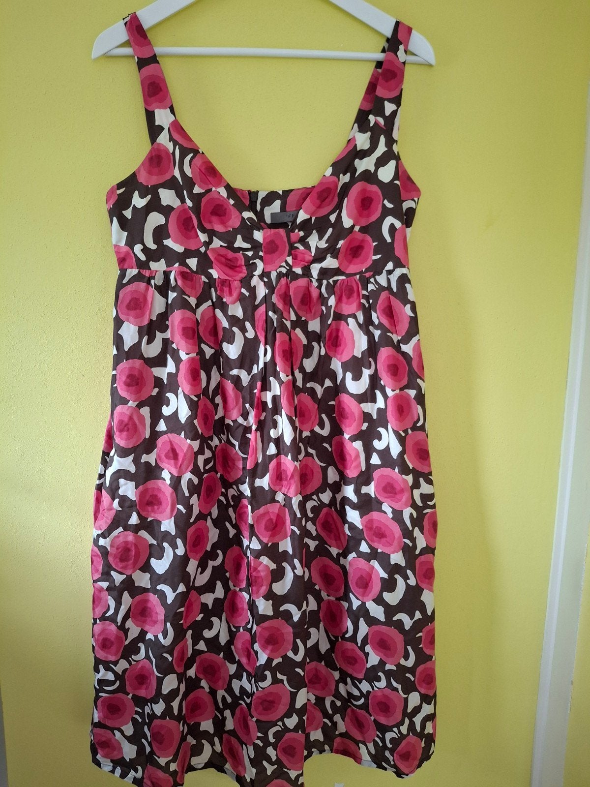 FFC 100% Zijden Jurk Maat 40 Roze Bruin Bloemenprint, Maat 38/40 (M), Meerkleurig, Ophalen of Verzenden, Knielengte