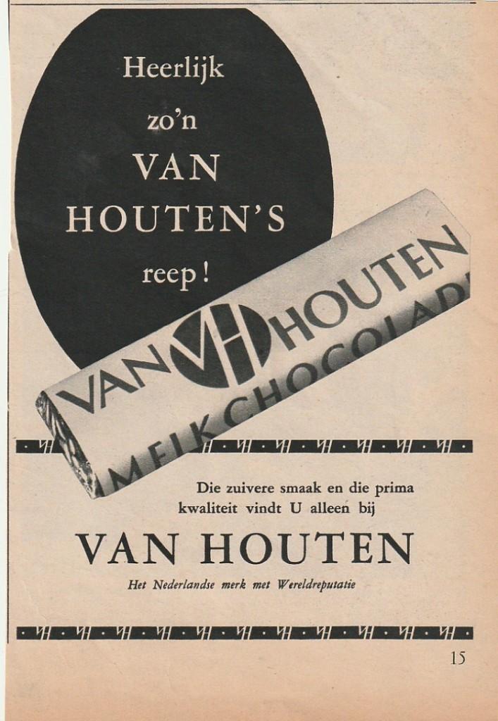 Retro reclame 1950 Van Houten chocolade zuivere smaak, Verzenden, Overige typen