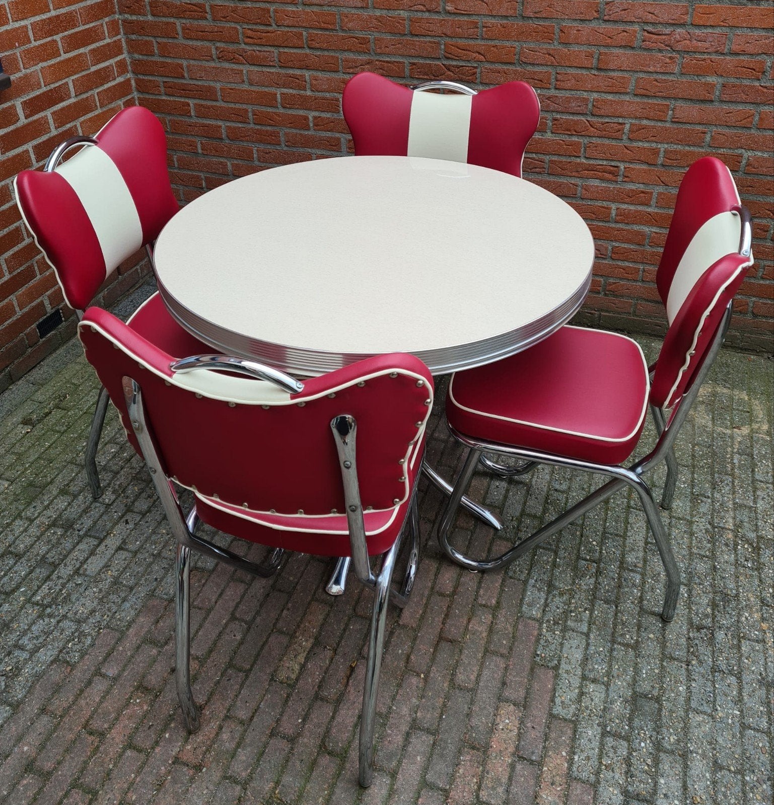 FIFTIES SIXTIES AMERIKAANSE DINERSTOELEN MET TAFEL, Ophalen, Zo goed als nieuw, Vier