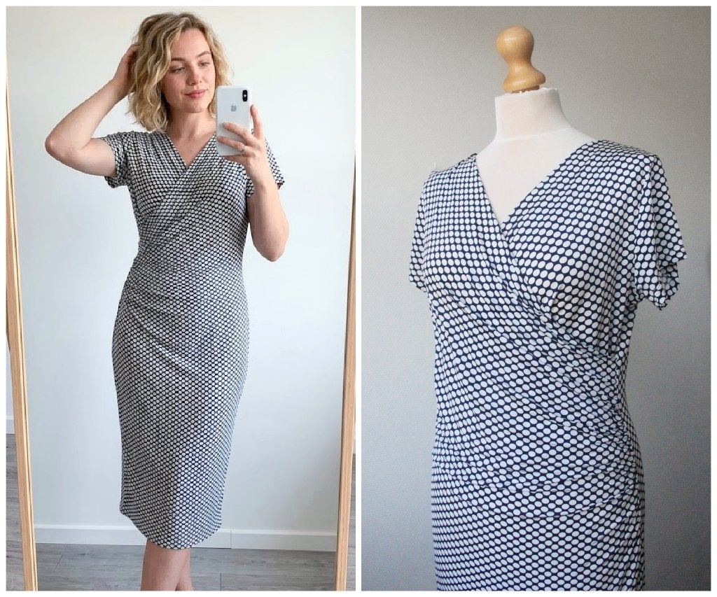 Giulia e Tu - prachtige jurk met print - blauw wit - maat 40, Maat 38/40 (M), Zo goed als nieuw, Giulia e Tu, Boven de knie