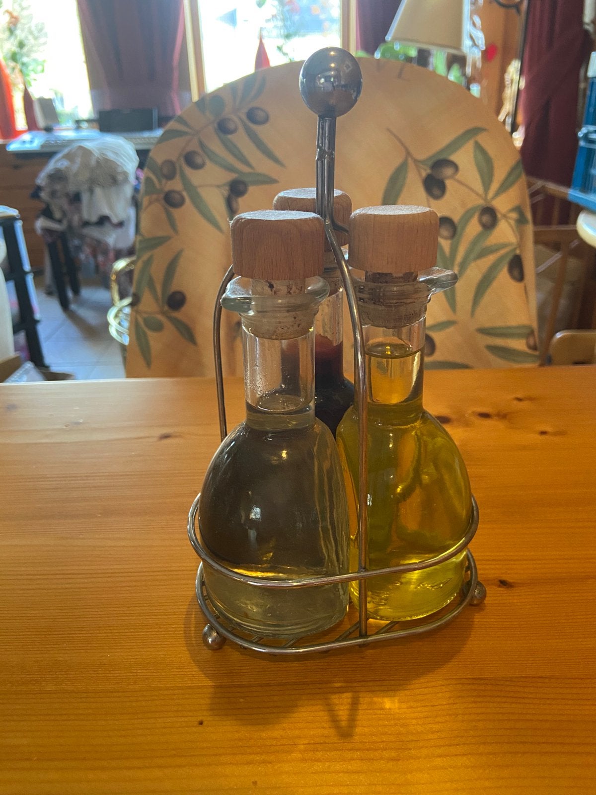 Wijnazijn stel olie balsamico azijn 3 flesje in rvs houder, Huis en Inrichting, Keuken | Keukenbenodigdheden, Overige typen, Ophalen of Verzenden