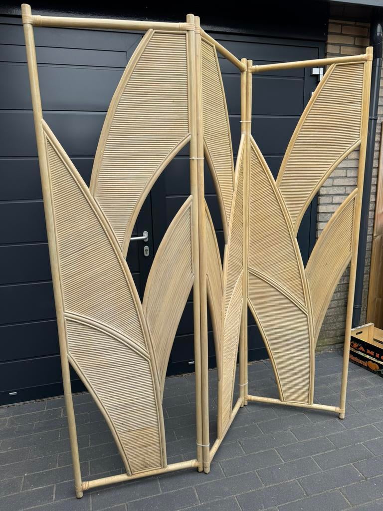 Bamboe Roomdivider / Paravent – Bladmotief, Huis en Inrichting, Woonaccessoires | Kamerschermen, Ophalen, Zo goed als nieuw