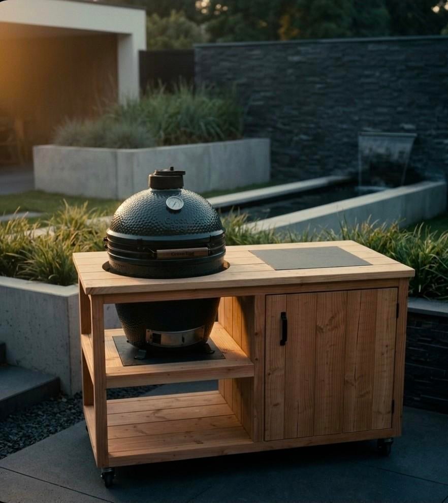 Buitenkeuken/ BBQ tafel/ kamado/ The Bastard / Green Egg, Ophalen of Verzenden, Houtskool