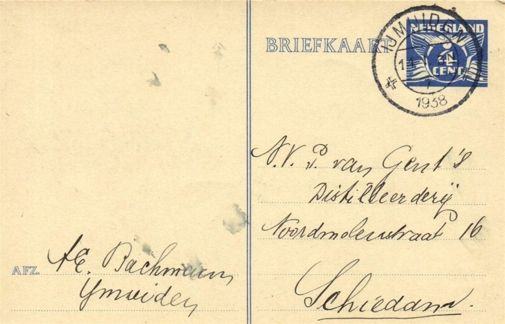 A.E. Bachmann, IJmuiden - 01.1938 - briefkaart, Ophalen of Verzenden, Briefkaart