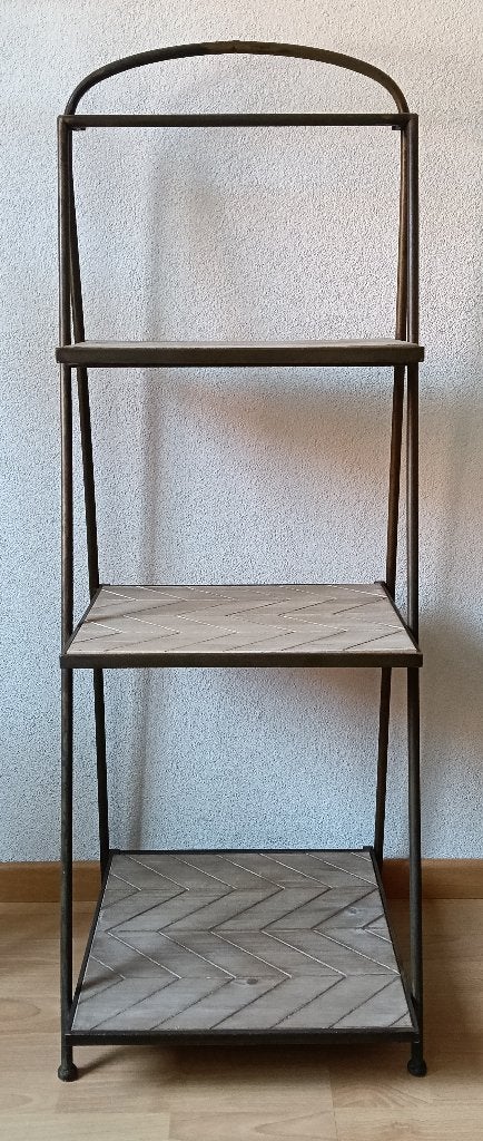 Vintage decoratief rek/etagère – hout & metaal – inklapbaar, Ophalen, Zo goed als nieuw