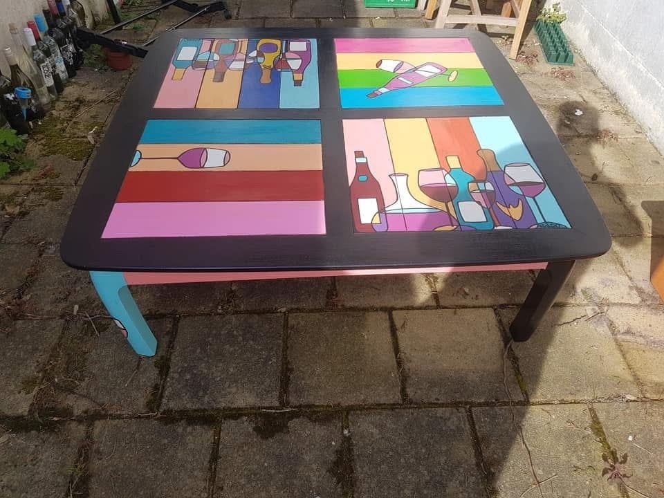 Zeer unieke zelfbeschilderde salontafel, Antiek en Kunst, Ophalen
