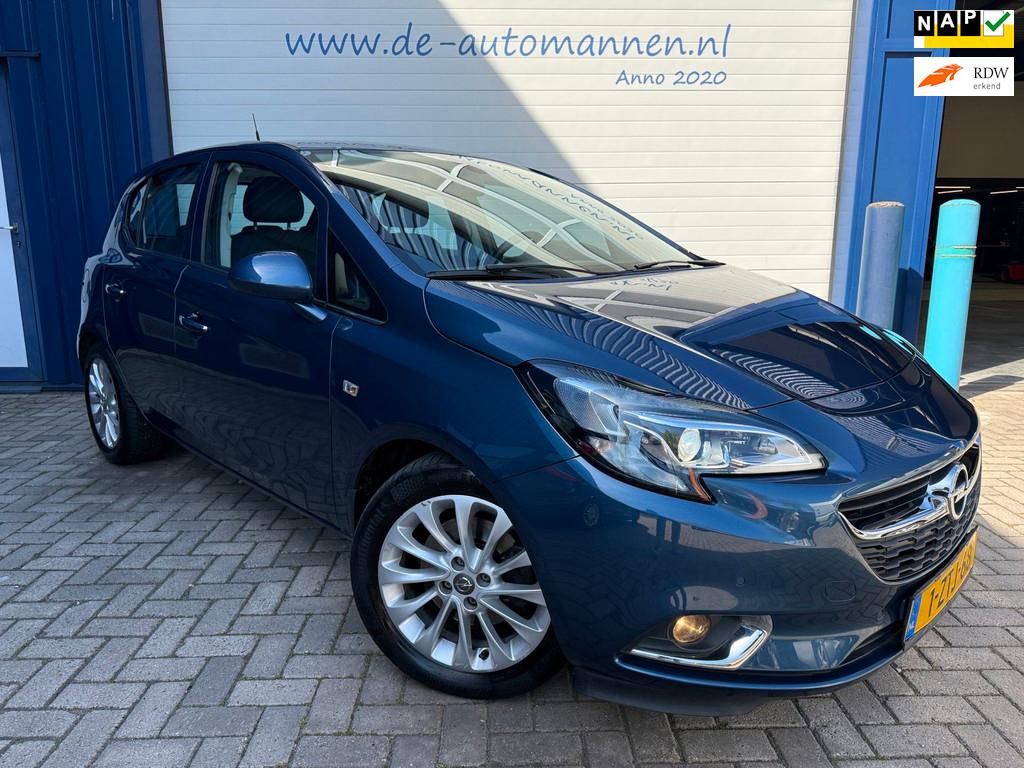 Opel Corsa 1.0 Turbo 90pk Cosmo 5-drs / ECC / CRUISE / TREKH, Gebruikt, Euro 6, Blauw, Leder en Stof