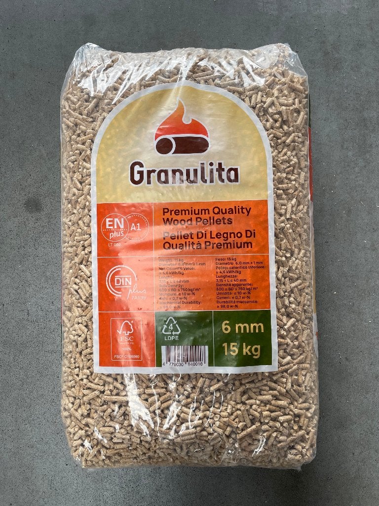 Houtpellets Granulita - zak 15 kilo voor 7,95, Tuin en Terras, Haardhout, Blokken, Overige houtsoorten, Minder dan 3 m³, Ophalen