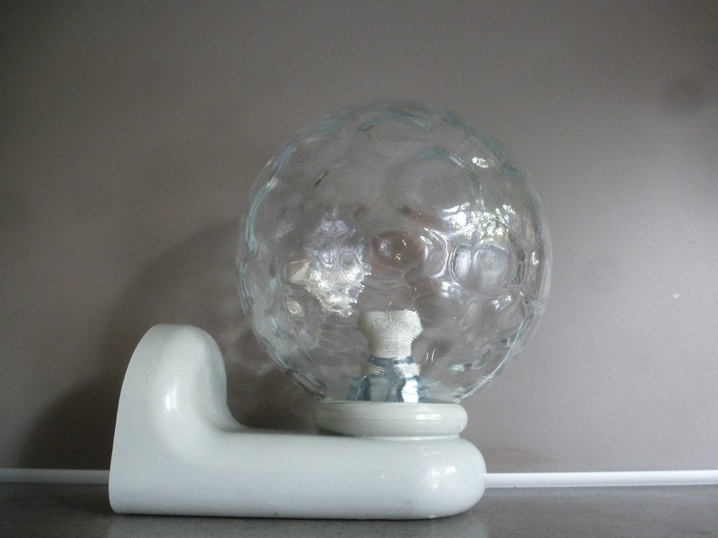 Muurlamp - wandlamp bol voor in badkamer retro vintage, Ophalen of Verzenden, Gebruikt, Glas, Grijs