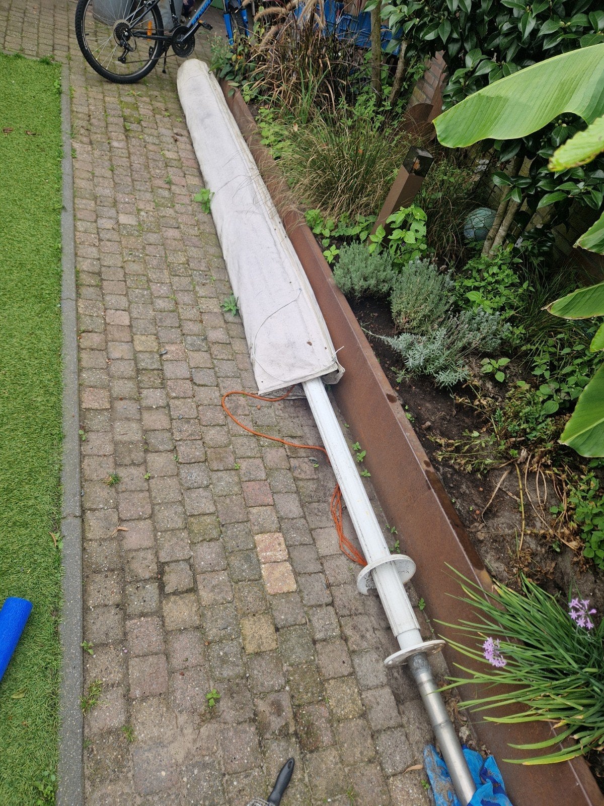Horeca parasol Sligro 4x4 mtr met vervangbaar doek, Ophalen, Gebruikt, Meer dan 4 meter, Overige typen