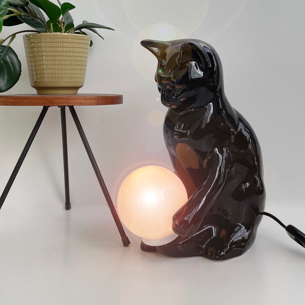 vintage LAMP porselein kat poes MidCentury design retro MCM, Ophalen of Verzenden