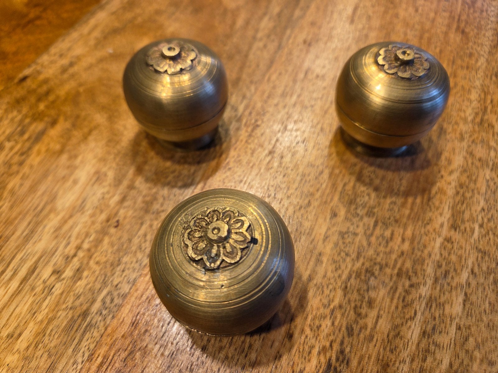 Set van 3 Antieke Messing / Koperen Opbergdoosjes (Katordan), Ophalen of Verzenden
