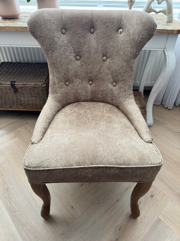 Set: 4 Rivièra Maison George Dining Chairs / Eetkamerstoelen, Huis en Inrichting, Stoelen, Zo goed als nieuw, Vier, Leer, Bruin