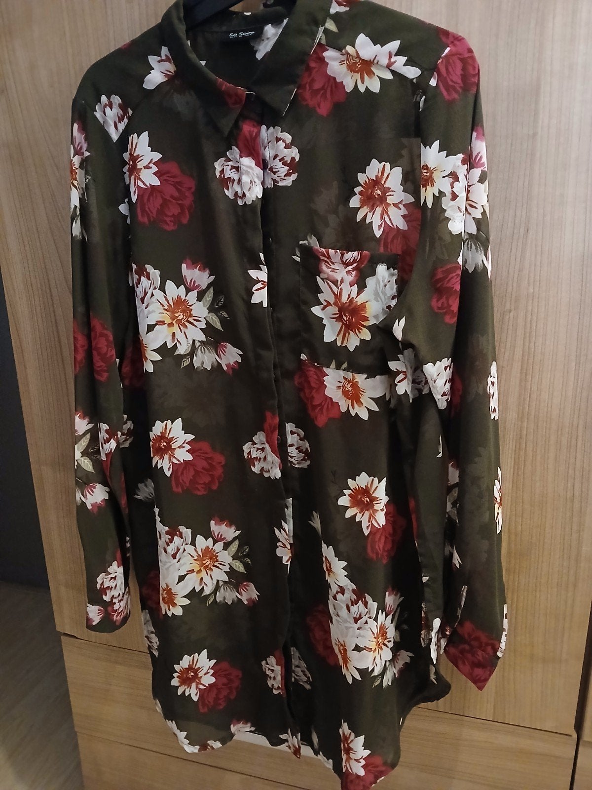 So Soire groen gebloemde blouse/tuniek maat L, Ophalen of Verzenden, Zo goed als nieuw, Groen, Blouse of Tuniek