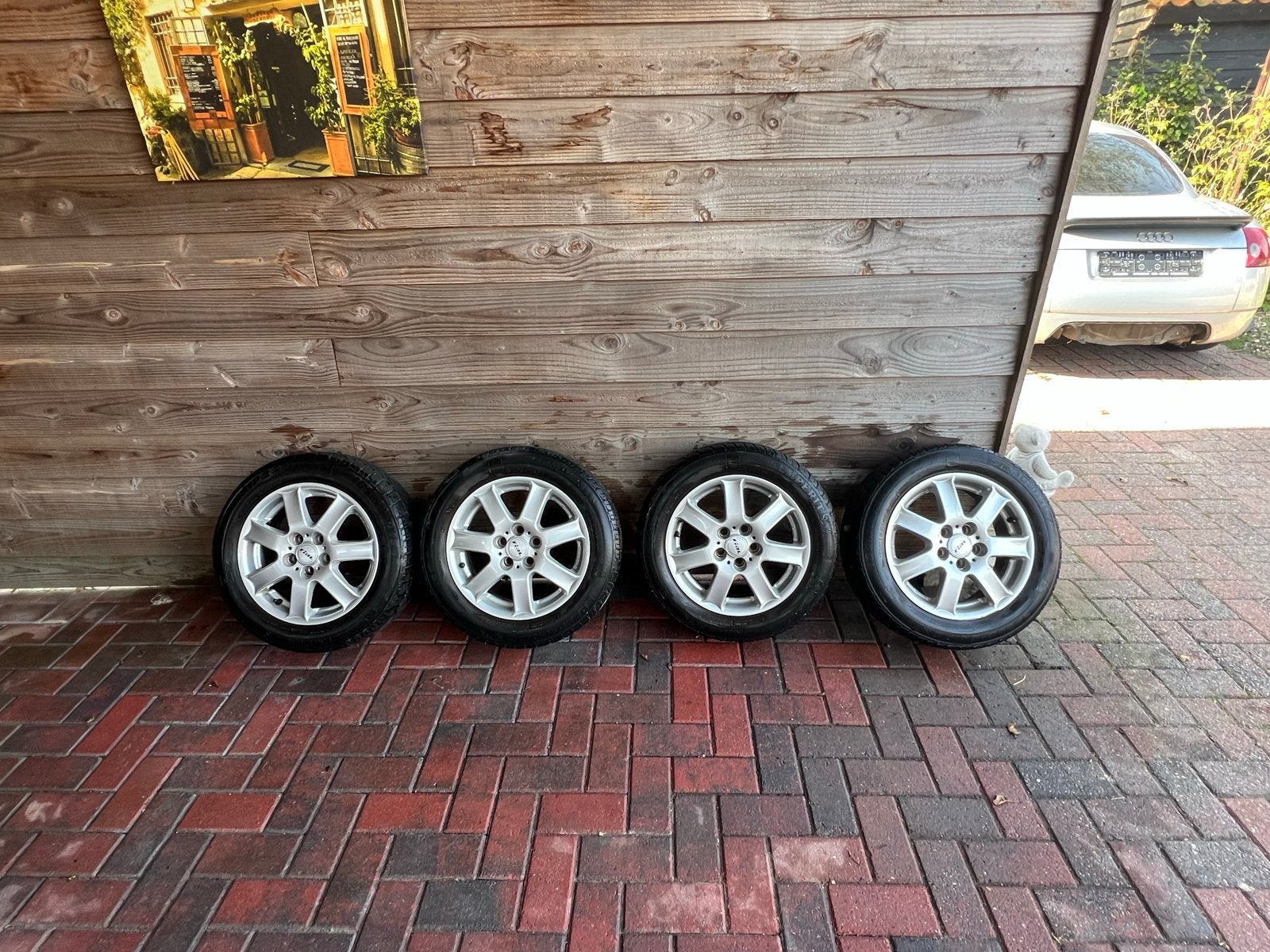 Set van 4 Rial velgen 5x100  Semperit winterbanden185/60 R15, Gebruikt, 15 inch, Banden en Velgen, Personenwagen