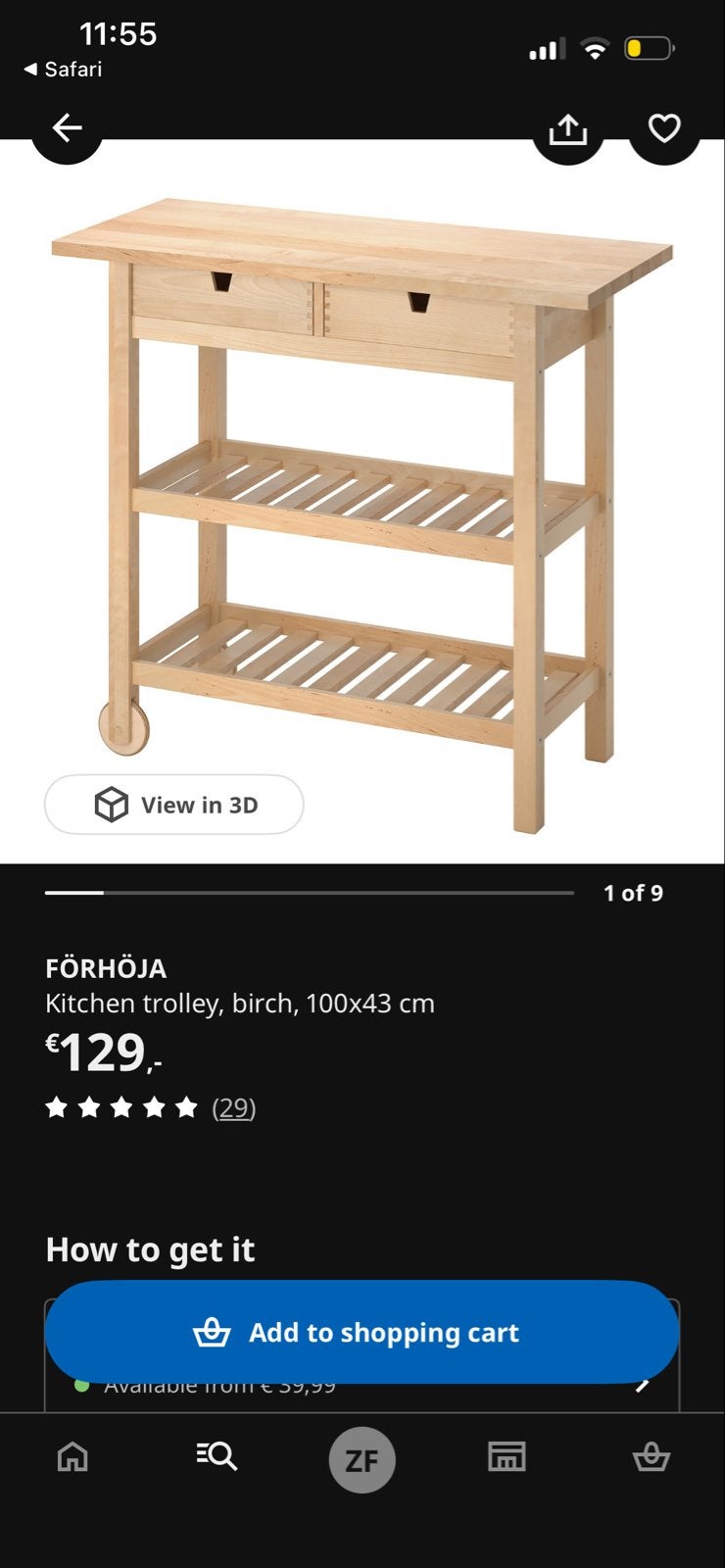 IKEA Förhöja Keukentrolley / Bijzettafel, Huis en Inrichting, Gebruikt, Hout, IKEA, Keukentrolley