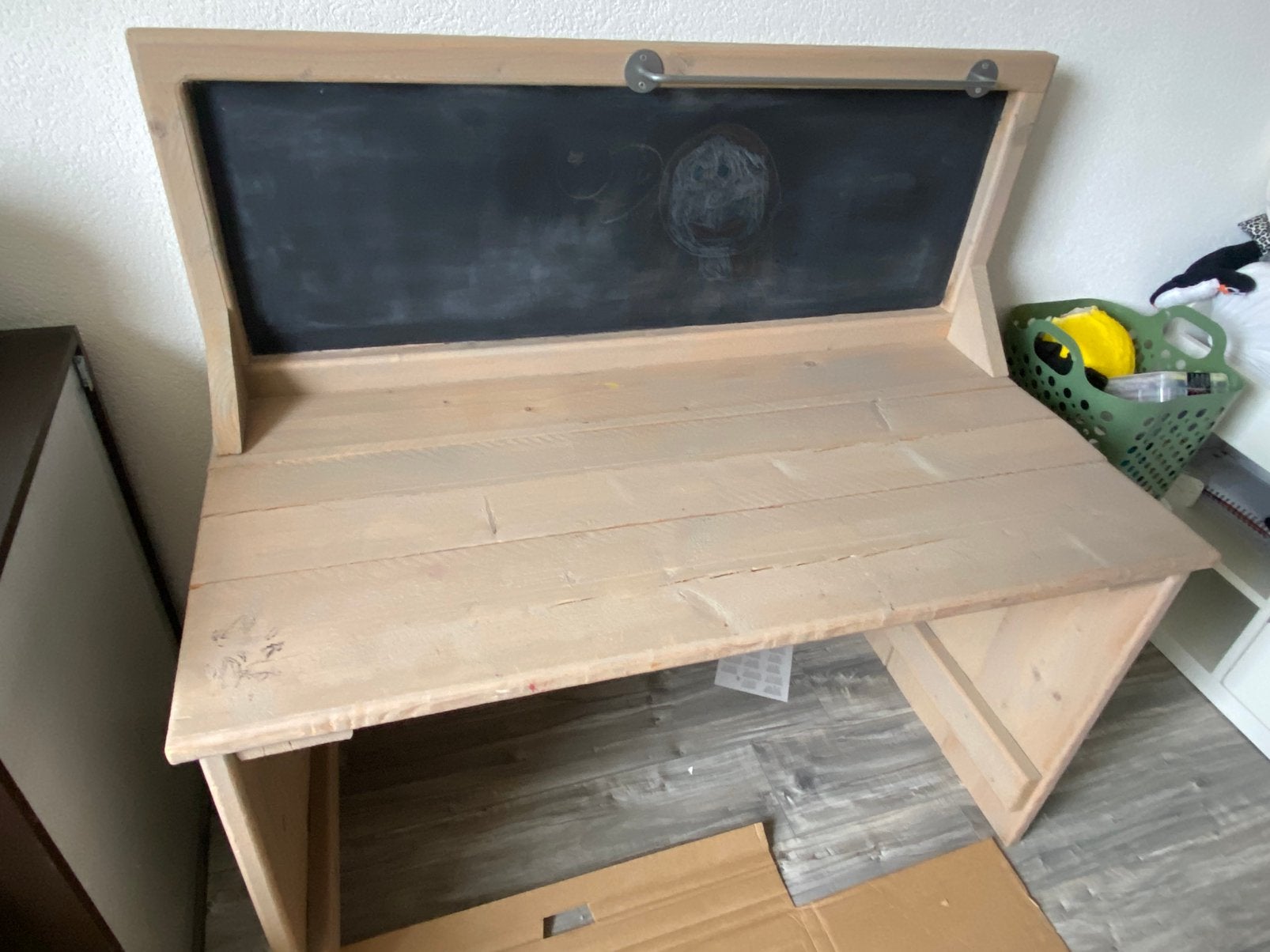 Steigerhouten Bureau met Krijtbord opzetstuk - 120x56x114 cm, Ophalen, Opzetstuk, Gebruikt, 120 cm