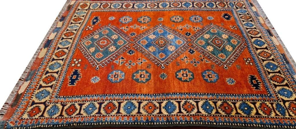Handgeknoopt Perzisch tapijt Kashkai kleed 154 x 122/Kelim, 100 tot 150 cm, Www.simatapijten.nl, Ophalen of Verzenden, 150 tot 200 cm