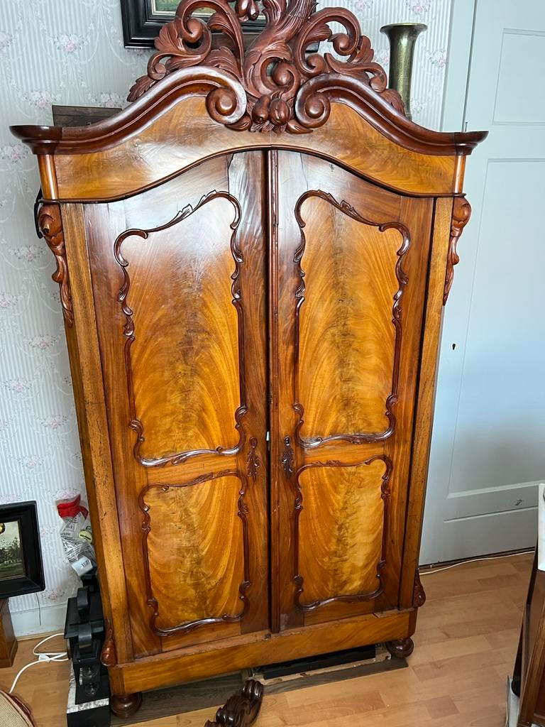 Antieke Vitrinekast: Biedermeier/Jugendstil, Massief Hout, U, Ophalen