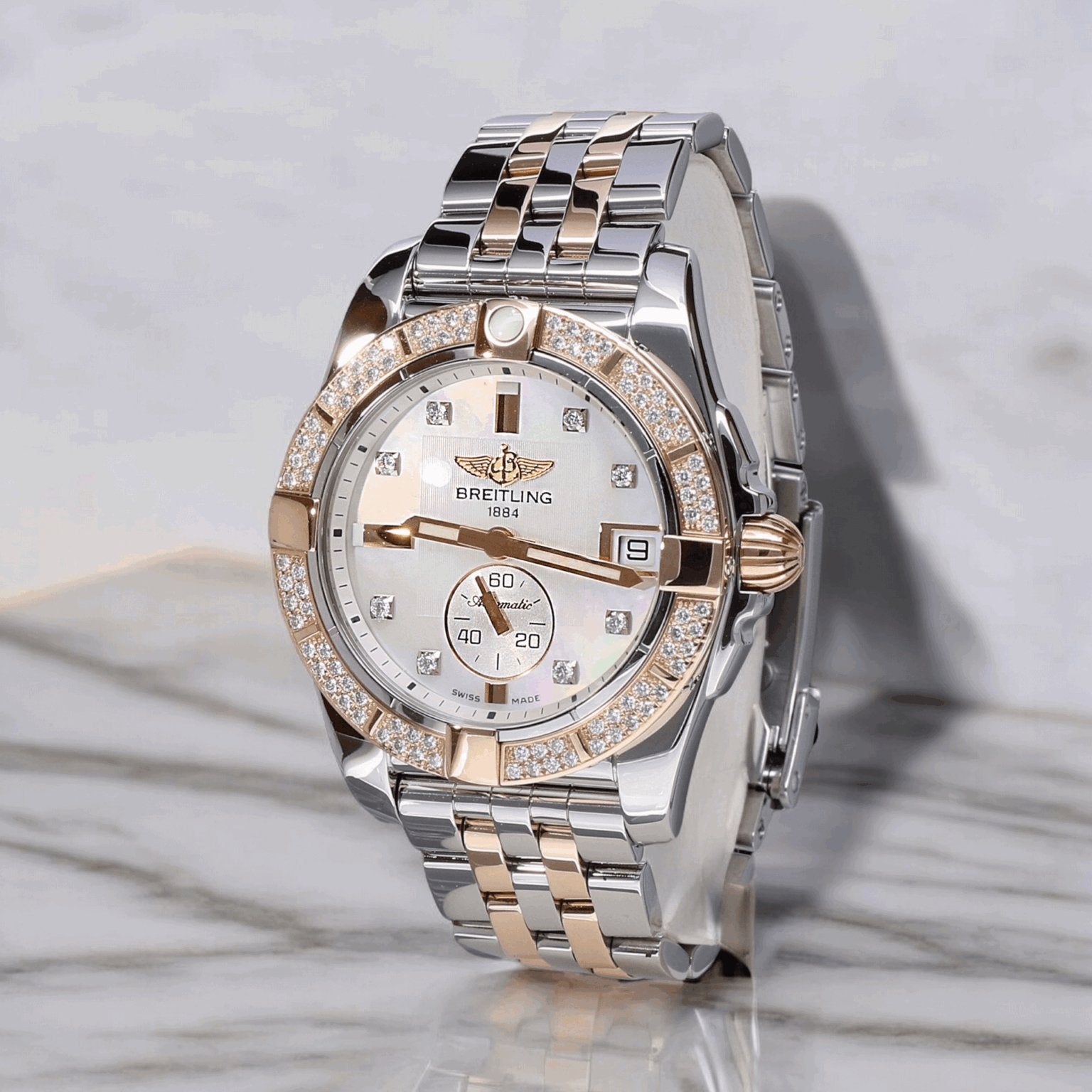Breitling Galactic 36 Rose Goud Staal met Factory Diamonds, Sieraden, Tassen en Uiterlijk, Horloges | Dames, Overige merken, Staal