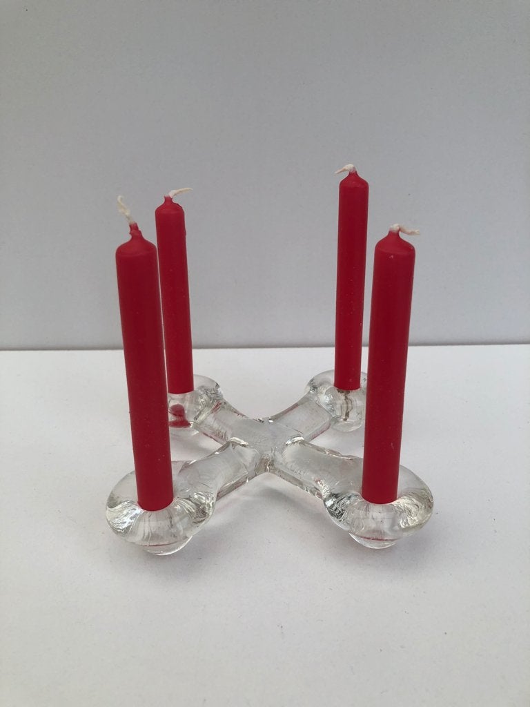 Zweedse - Pukeberg Glazen adventskandelaar -  Jr 70, Ophalen of Verzenden, Gebruikt, Glas, Kandelaar