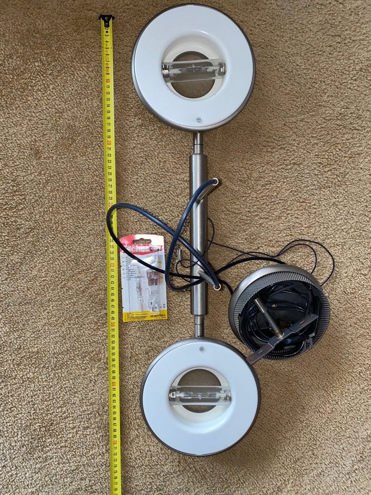 Moderne plafondlamp met twee halogeen spots, Ophalen of Verzenden, Zo goed als nieuw, Metaal