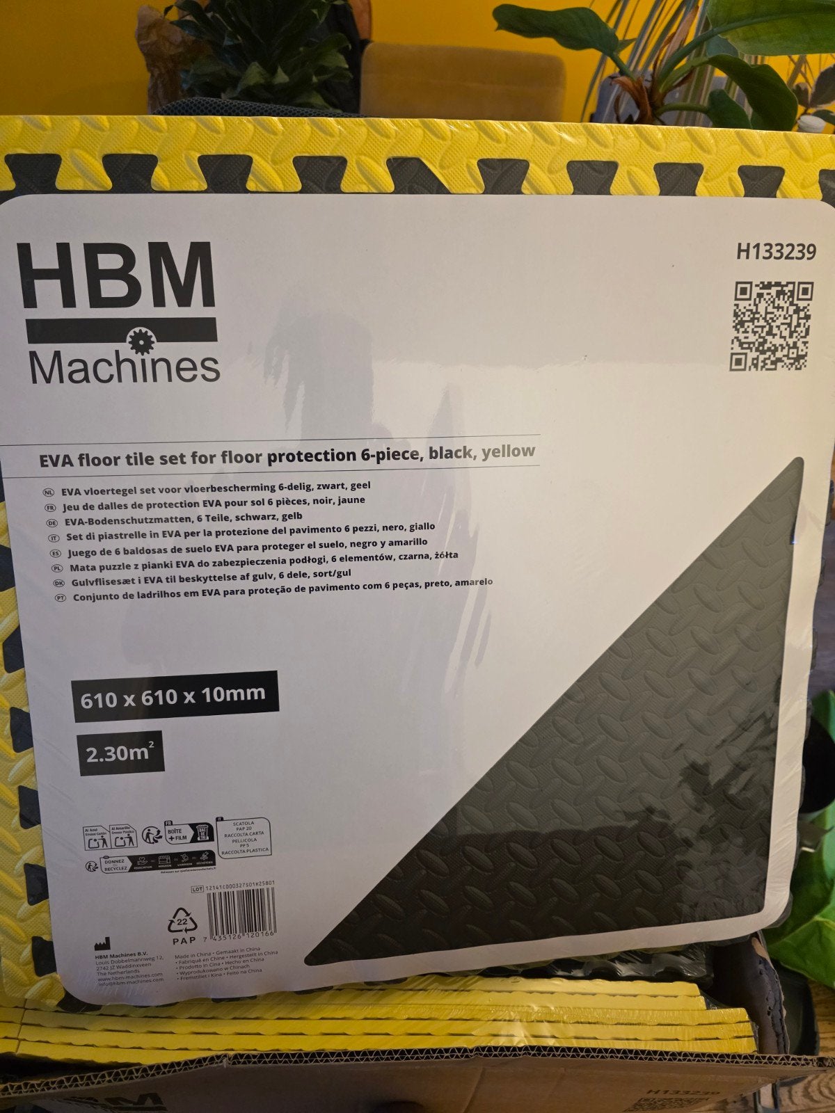 HBM Machines EVA Vloertegelset - Zwart/Geel (6 stuks), Ophalen, Nieuw