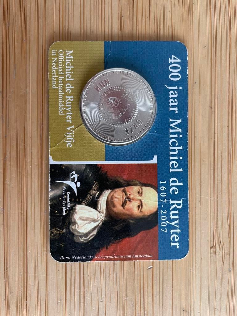 400 jaar Michiel de Ruyter zilveren 5 euro munt, Ophalen, Koningin Beatrix, Euro's