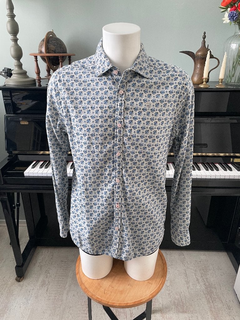 Vintage blouse overhemd van Dstrezzed maat L, Blauw, Dstrezzed, Ophalen of Verzenden, Halswijdte 41/42 (L)