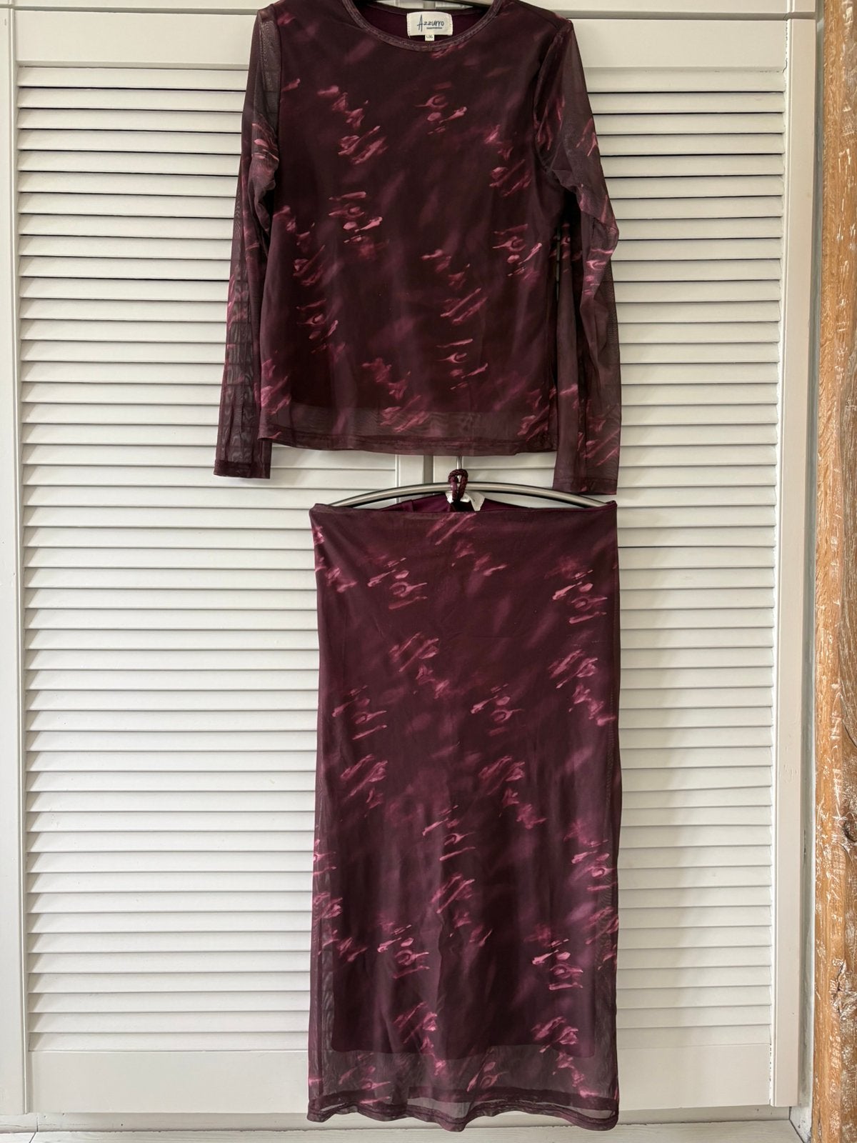 Azzurro Set Midi Rok Top Burgundy Bruiloft Mesh L XL, Kleding | Dames, Ophalen of Verzenden, Zo goed als nieuw, Maat 42/44 (L)