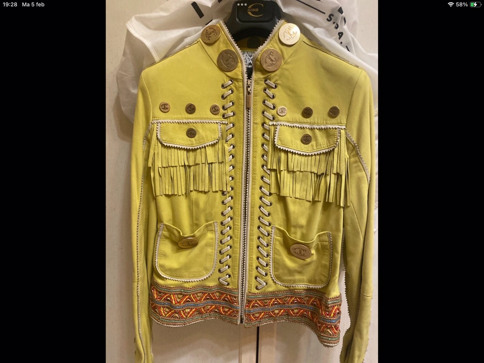 Roberto Cavalli jasje suede leer geel, Ophalen of Verzenden, Zo goed als nieuw, Geel