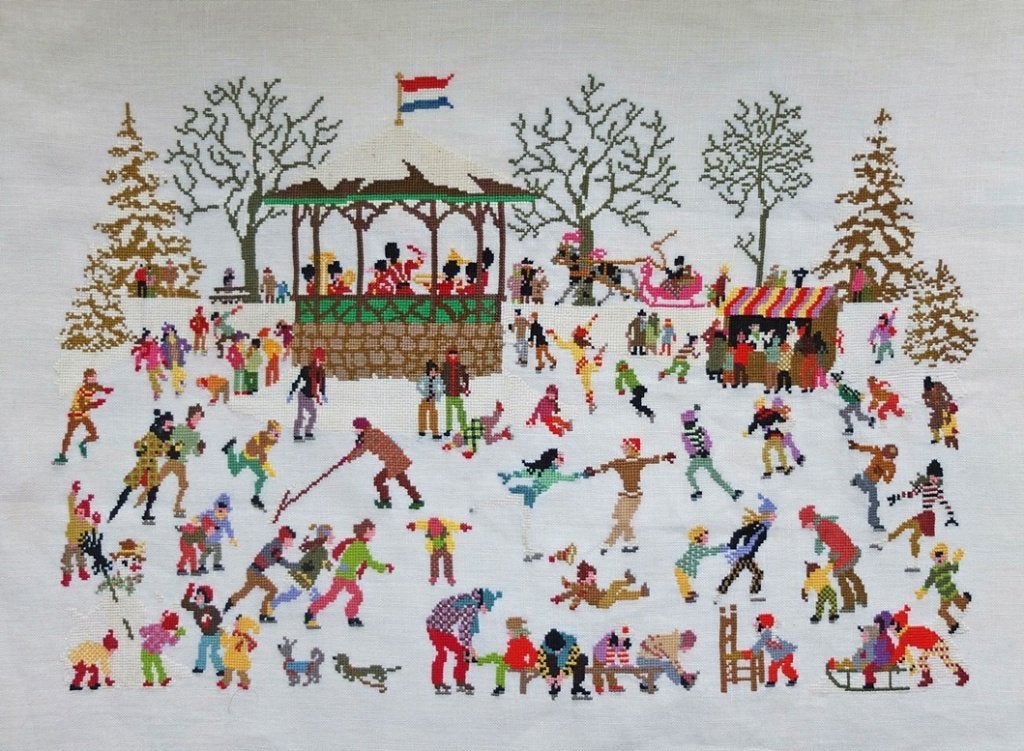 Kruissteek telpatroon: IJSTAFEREEL, ontwerp: Mies Bloch3, Hobby en Vrije tijd, Borduren en Borduurmachines, Ophalen of Verzenden