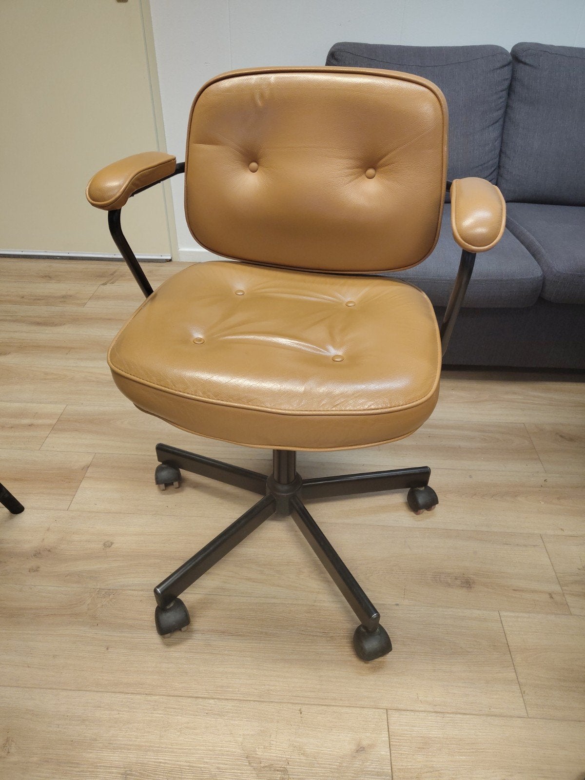 Bruin leren bureaustoel, Huis en Inrichting, Bureaustoelen, Ophalen, Gebruikt, Bruin, Bureaustoel