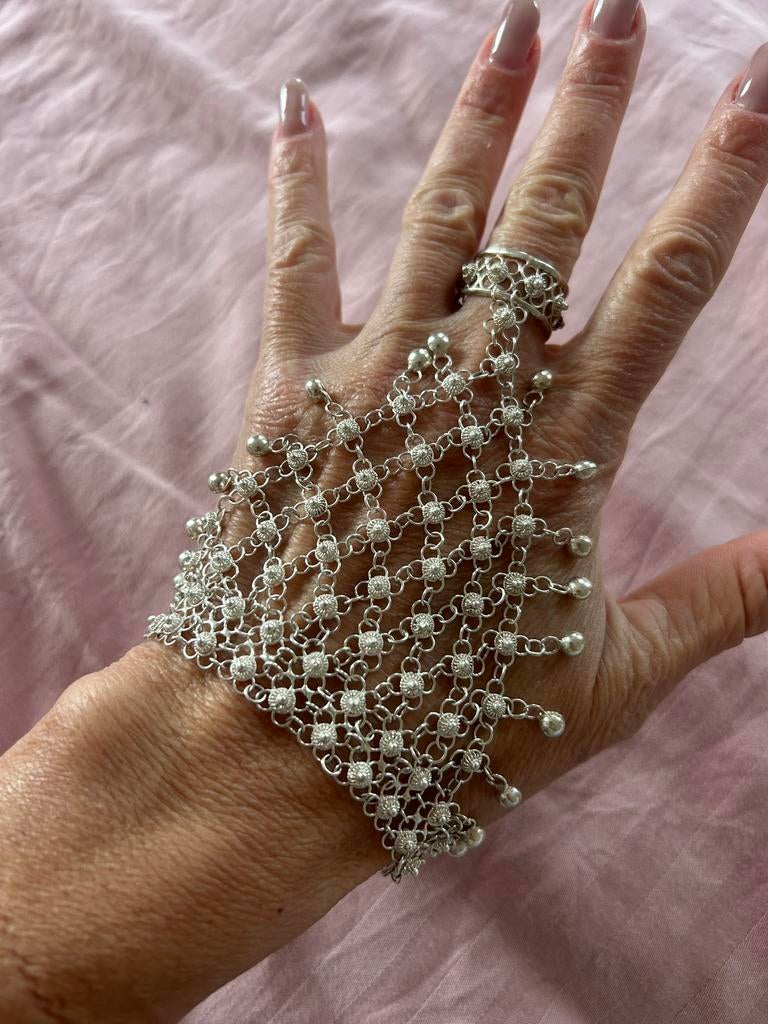 Zilveren Şahmeran Armband met ring - Handgemaakt, Verzenden, Zo goed als nieuw, Zilver