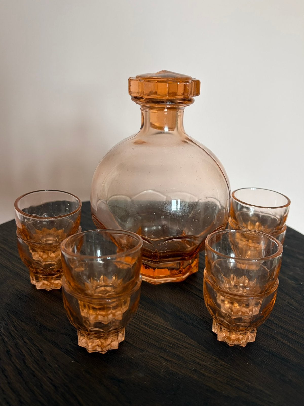 Vintage likeurset amberkleurig persglas, Ophalen of Verzenden