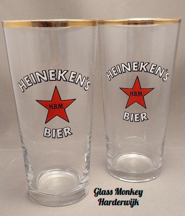 Heineken's H.B.M. bierglazen., Ophalen of Verzenden, Zo goed als nieuw, Glas of Glazen, Heineken