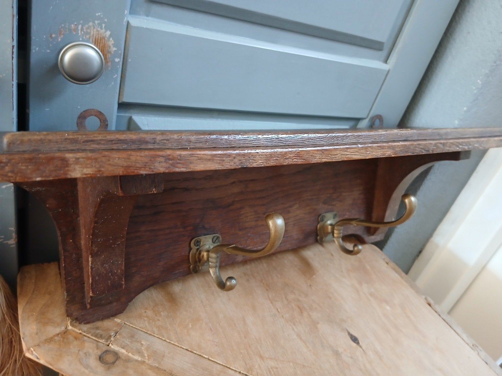 antiek eikenhouten kapstokje, Ophalen of Verzenden, Hout, Wandkapstok, Minder dan 100 cm