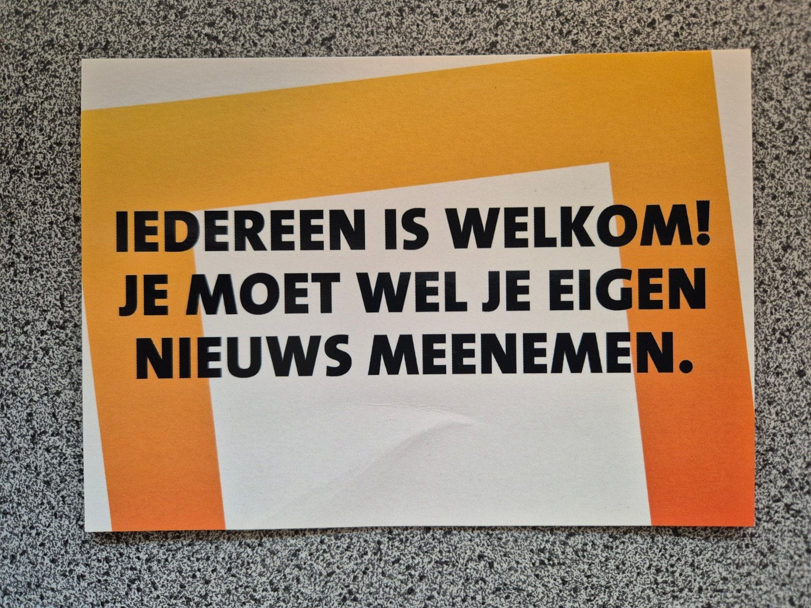 Boomerang Ansichtkaart: Iedereen is welkom!, Ophalen of Verzenden, 1980 tot heden, Ongelopen, Noord-Holland