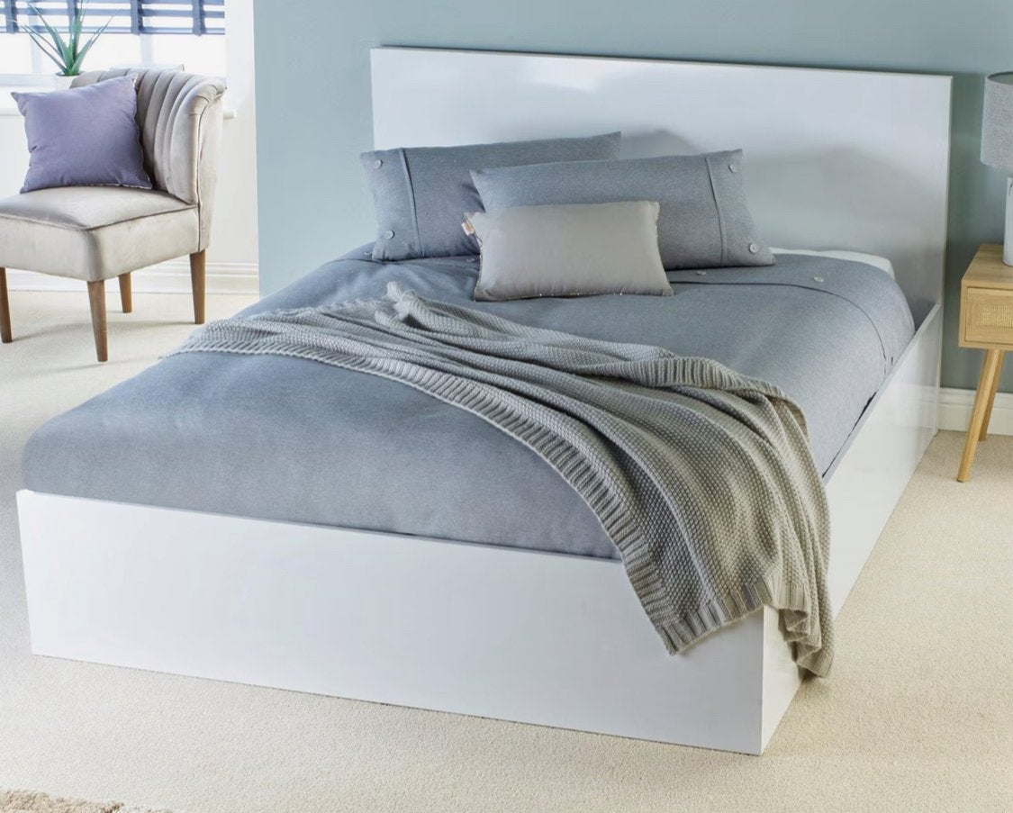 Nieuw! Tweepersoonsbed met opbergruimte 140x190 cm, Huis en Inrichting, Slaapkamer | Bedden, Ophalen, Verstelbaar, Wit, Modern