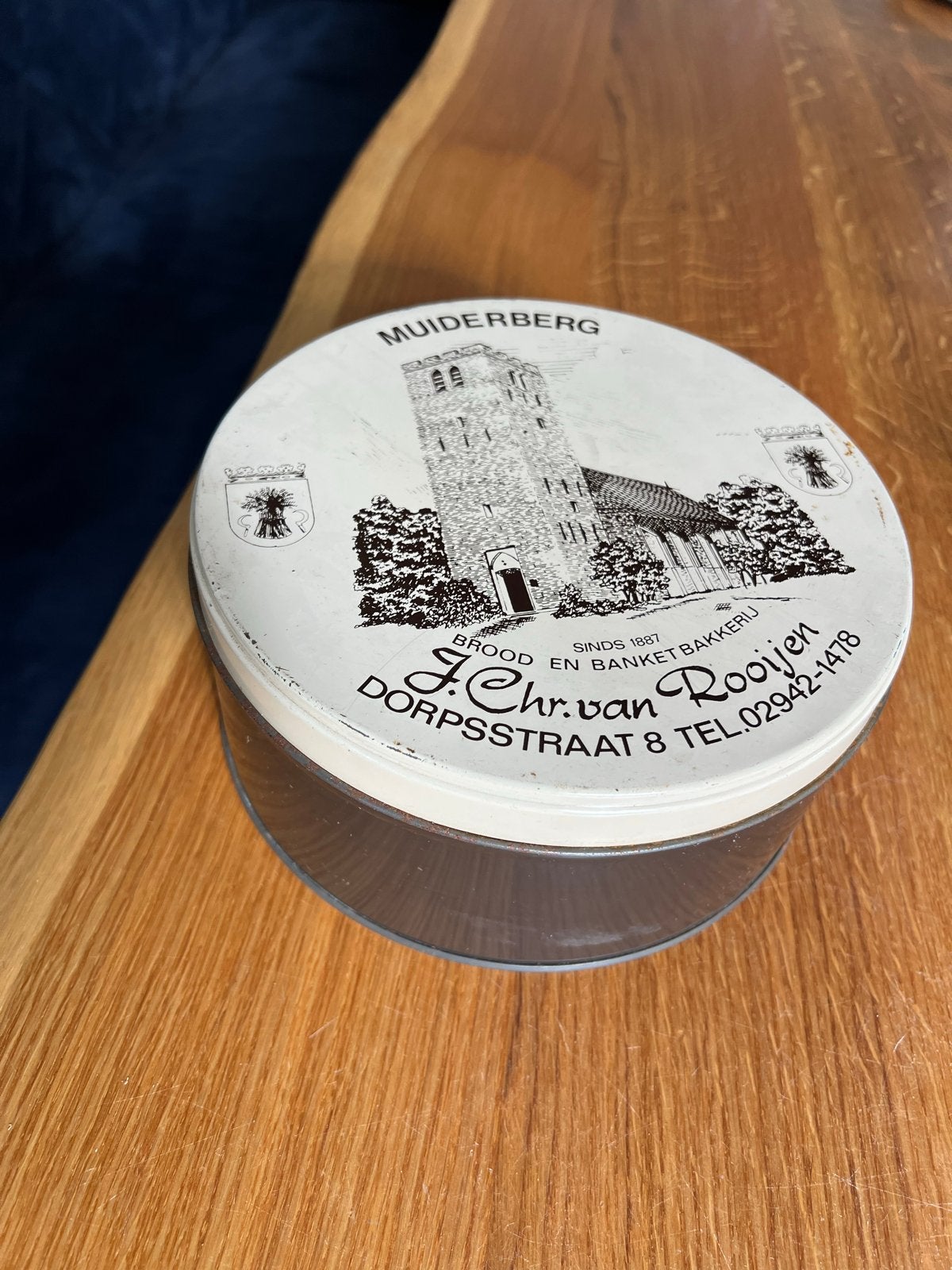 Vintage koekblik Muiderberg J. Chr. van Rooijen, Verzamelen, Blikken, Ophalen of Verzenden, Gebruikt, Koek(jes), Overige merken
