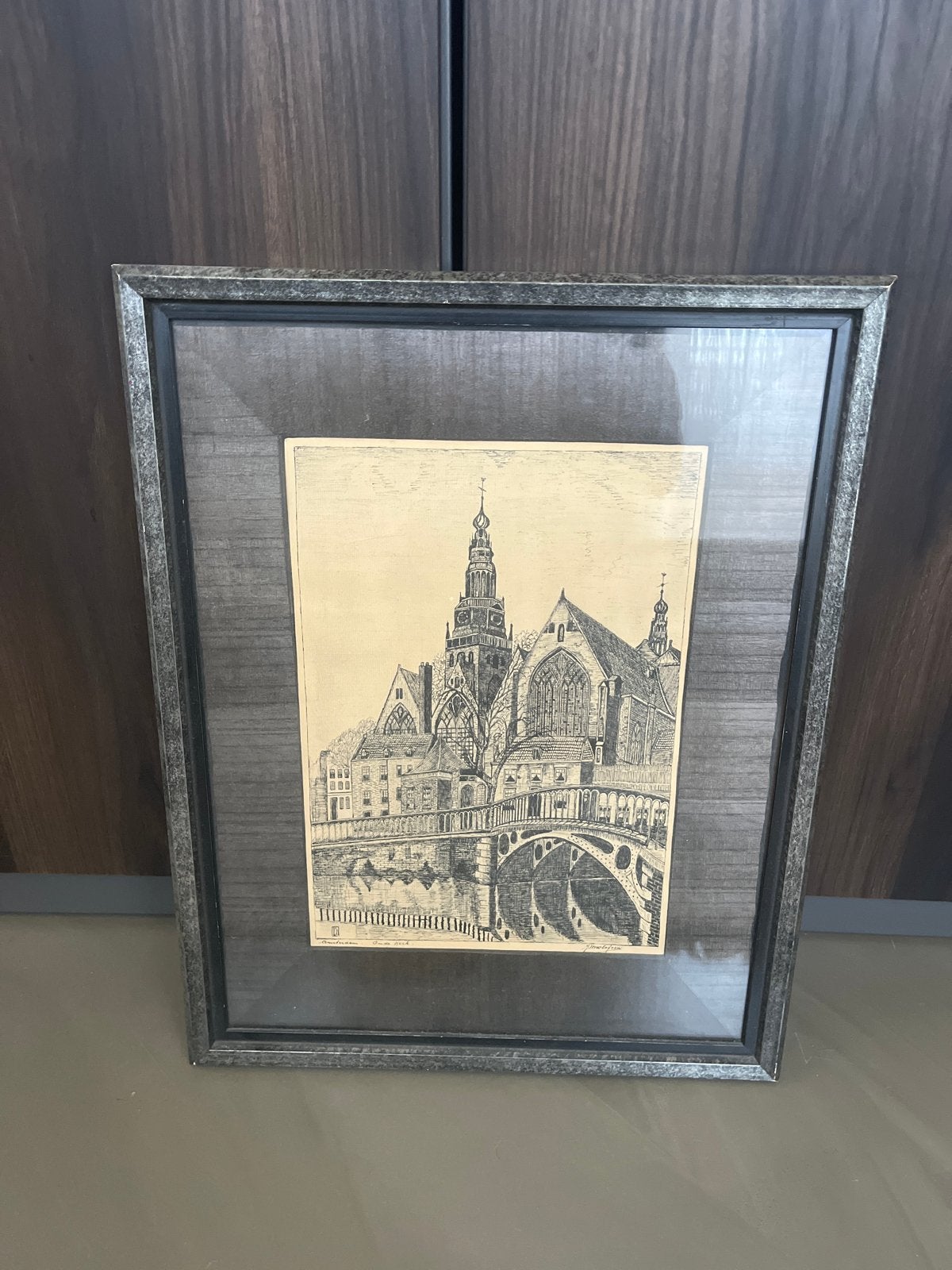 Oude Kerk Amsterdam Ets in lijst, Ophalen, Ingelijst, Ets, Stadsgezicht