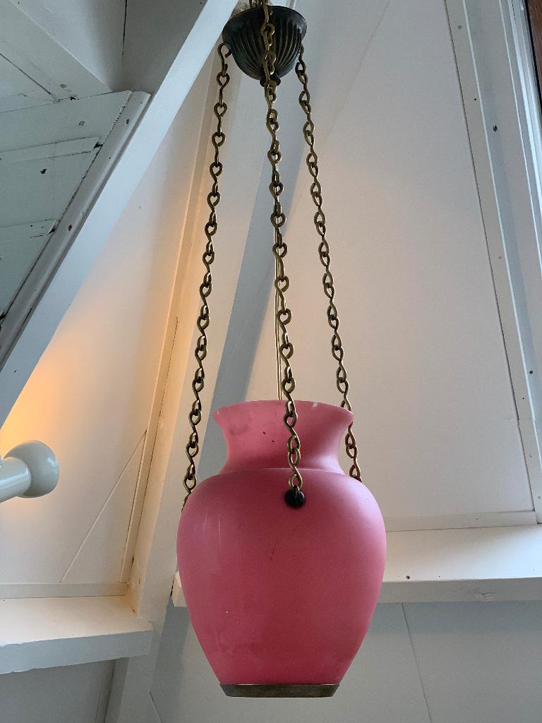 Pink opaline moonlight lamp, Huis en Inrichting, Lampen | Hanglampen, Ophalen, Gebruikt, Glas, Minder dan 50 cm