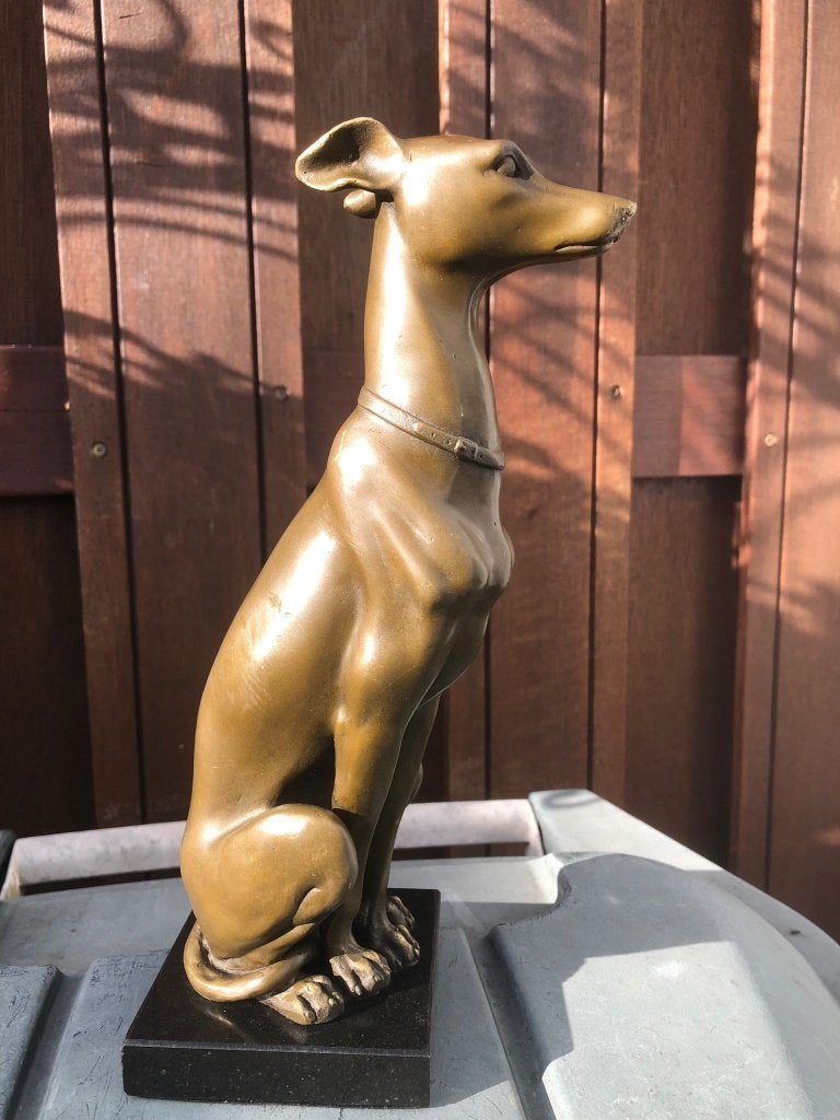 statig hond whippet windhond hazewindhond bronzen sculptuur, Ophalen of Verzenden, Brons
