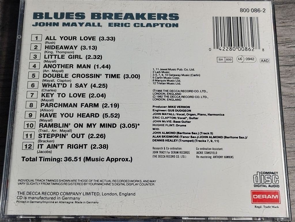 John Mayall With Eric Clapton ‎– Blues Breakers, Ophalen of Verzenden, Zo goed als nieuw, Jazz